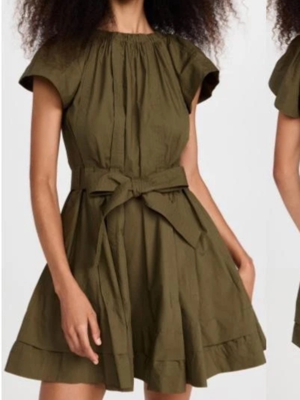 ULLA JOHNSON GREEN MAE MINI DRESS PLEATED COTTON SIZE 0